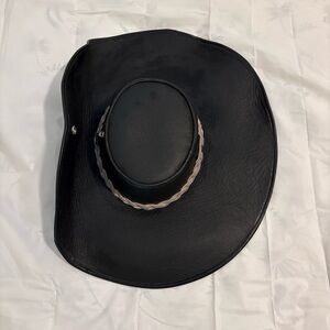 Black Faux Leather Western Cowboy Hat with Braided Band